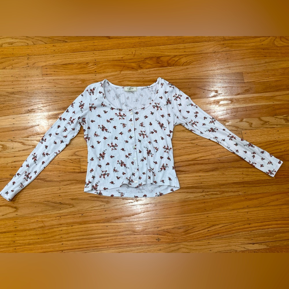 floral button down ribbed juniors top
